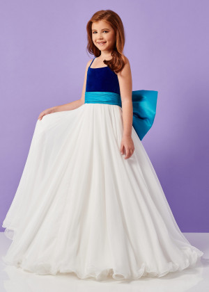 Spaghetti Straps Velvet Chiffon Long Flower Girl Dress